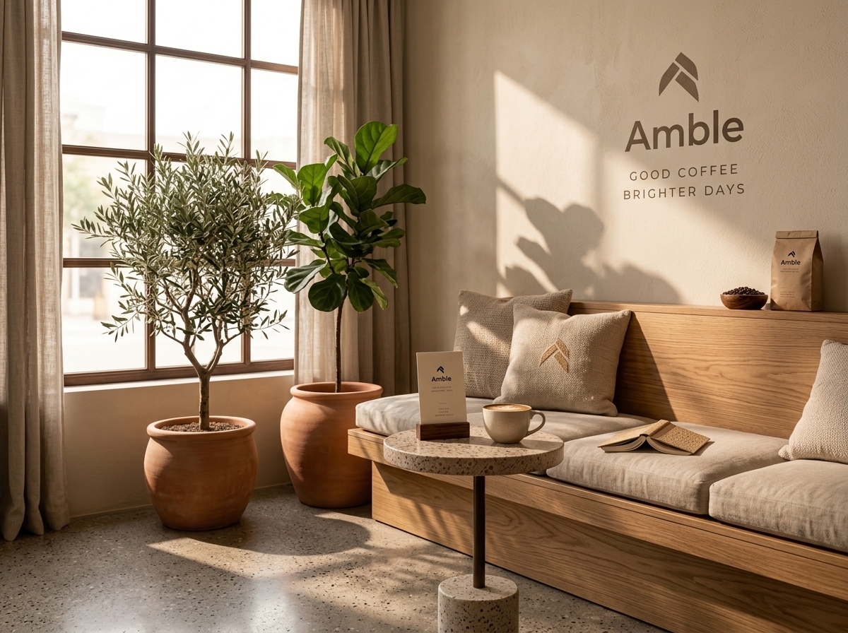 Sunlit seating nook with plants
